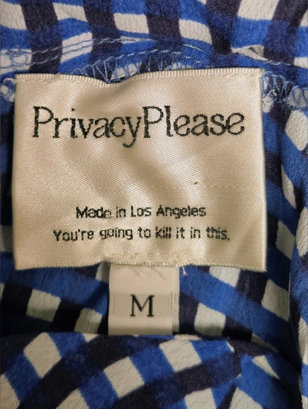 Privacy Please Blue Gingham Midi Dress Lace Up Back Pockets Medium